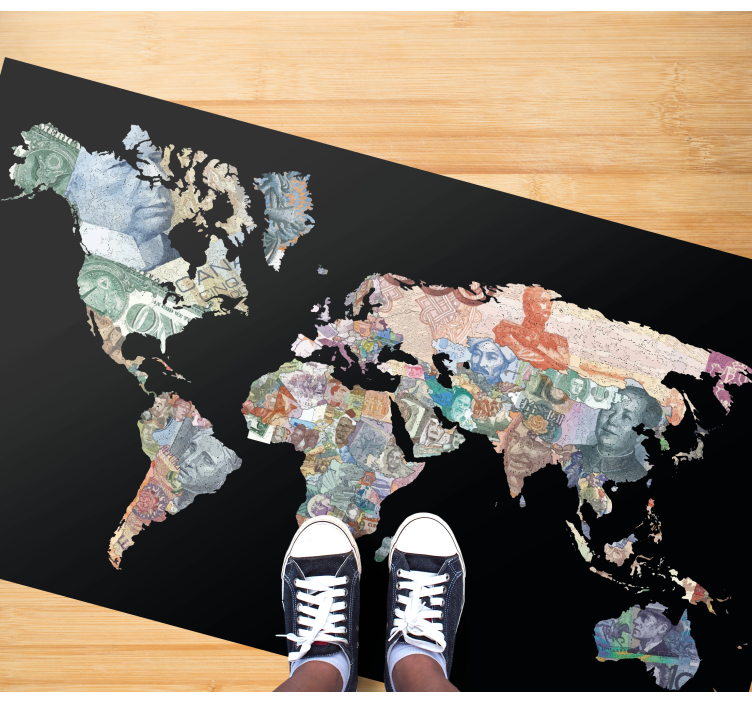 Global Currency Map world map vinyl rug - TenStickers