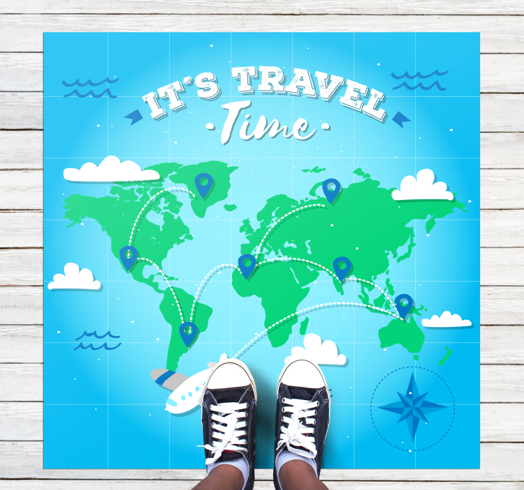 Global Map Discovery world map vinyl rug - TenStickers