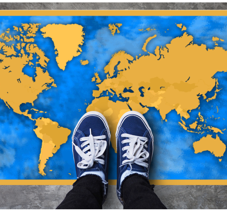 Golden and blue map world map vinyl rug - TenStickers