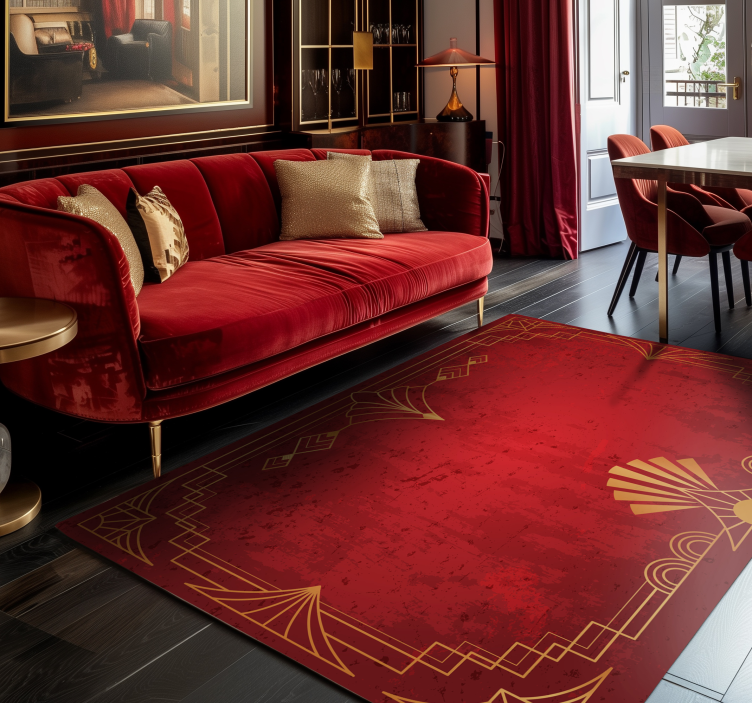 Golden pattern border red vinyl rug - TenStickers