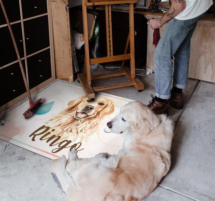 Golden retriever water and food animal rug - TenStickers