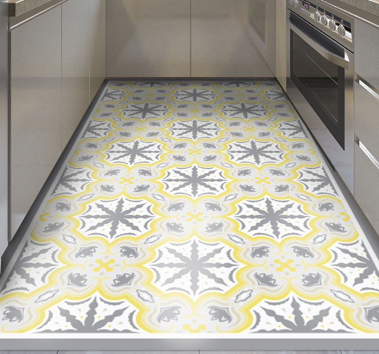 Gray and Yello Star Pattern kitchen vinyl rug - TenStickers