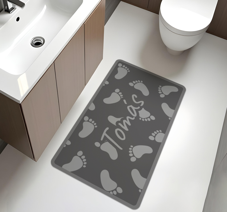 Gray footsteps design custom bathroom vinyl rug - TenStickers