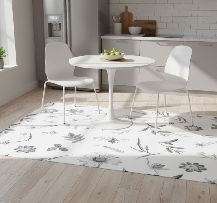 Gray spring flowers kitchen vinyl rug - TenStickers