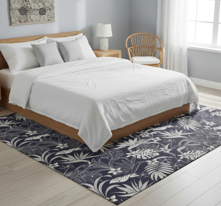 Gray tropical hamptons pattern bedroom vinyl rug - TenStickers