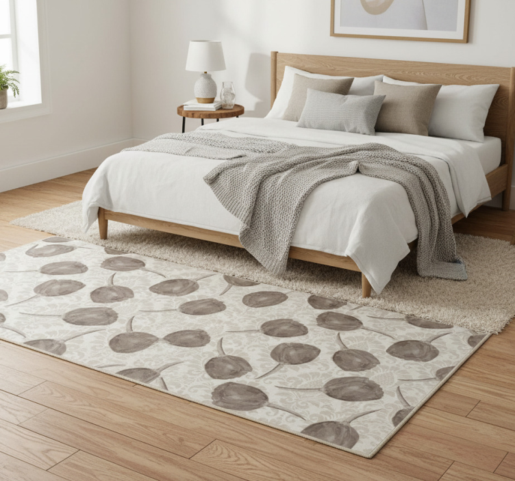 Gray tulips pattern with acanthus scrolls bedroom vinyl rug - TenStickers