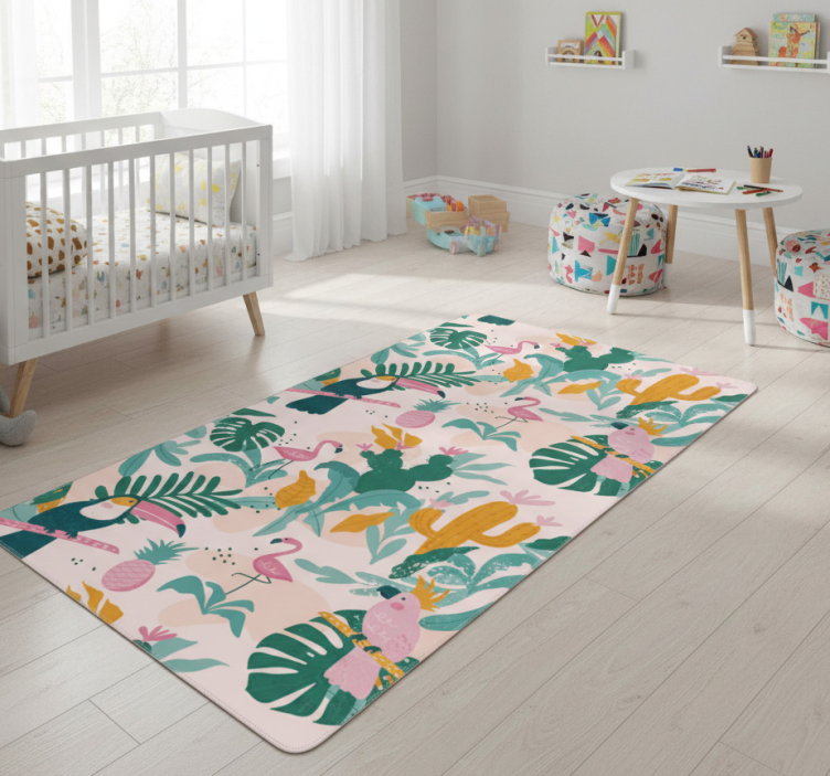 Green birds and leaves animal vinyl rug - TenStickers