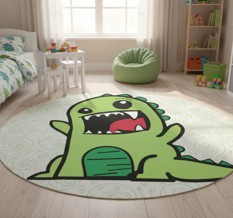 Green dinosaur doodle scary animal vinyl rug - TenStickers