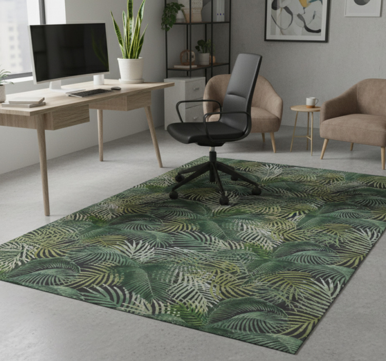 Green palm leaves office vinyl rug - TenStickers