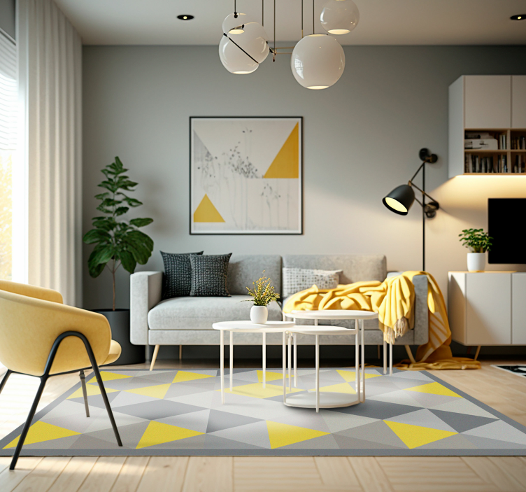 Grey and yellow triangles geometric vinyl rug - TenStickers
