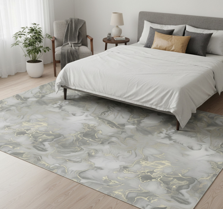 Grey liquid marble with metallic bedroom vinyl rug - TenStickers