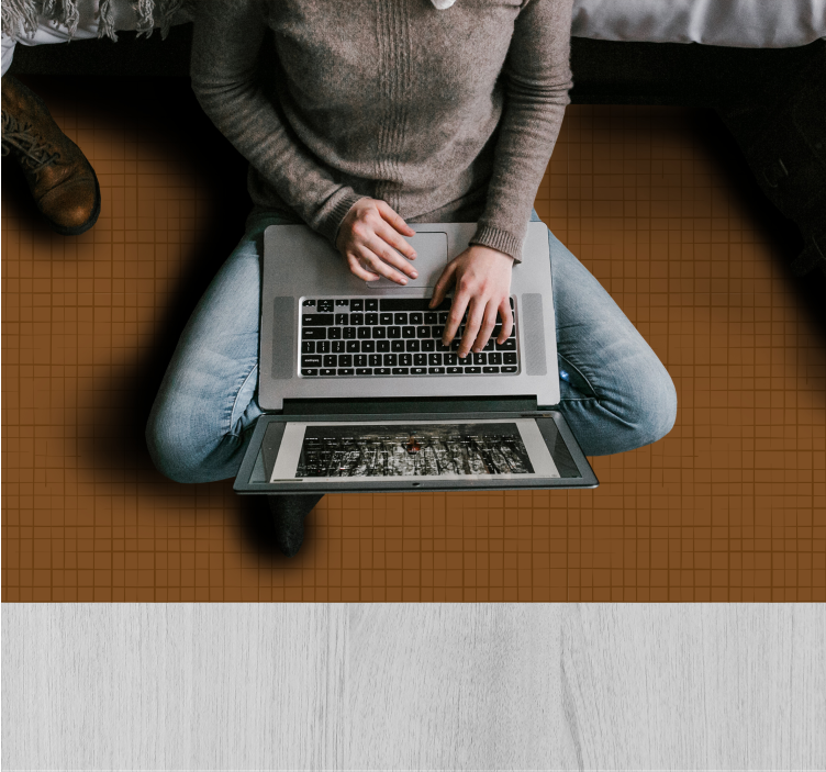 Grid pattern surface brown vinyl rug - TenStickers