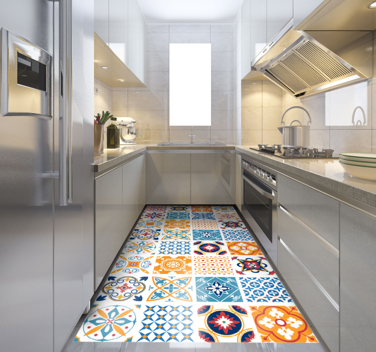 Hand painted portuguese tiles kitchen vinyl rug - TenStickers