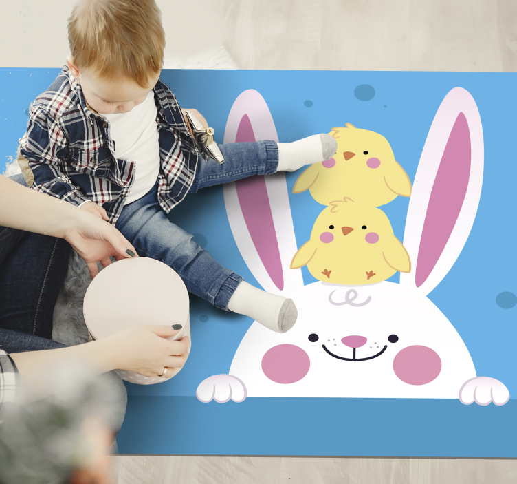 Happy bunny with chicks kids vinyl rug - TenStickers