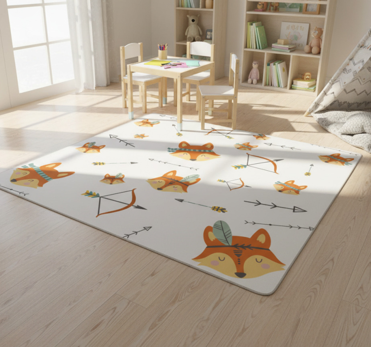 Happy fox faces animal vinyl rug - TenStickers