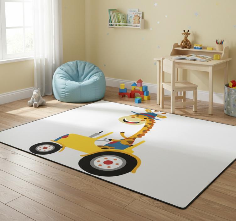 Happy giraffe tractor animal vinyl rug - TenStickers