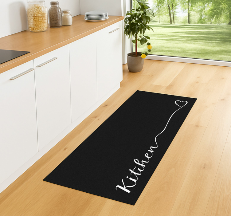 Heart cursive letter kitchen vinyl rug - TenStickers