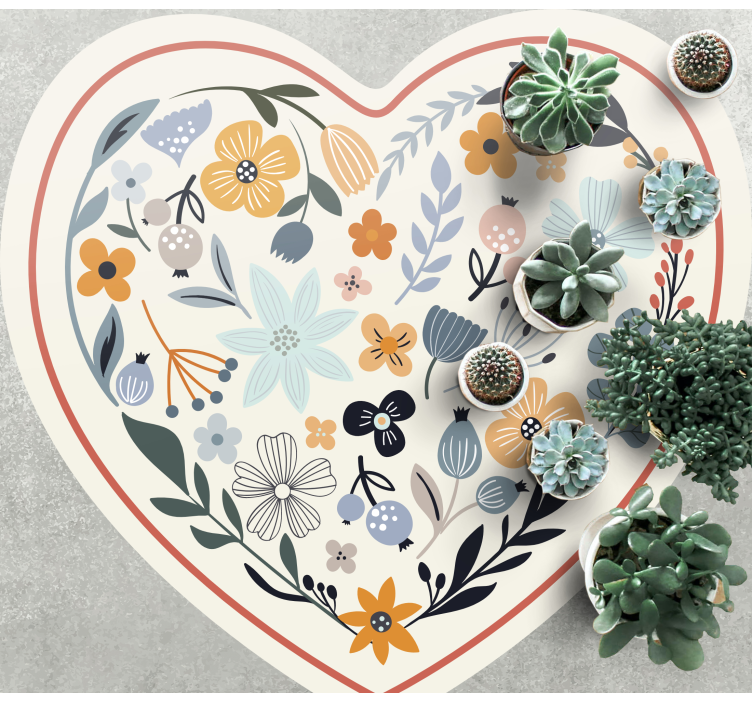 Heart Flower Composition floral vinyl rug - TenStickers