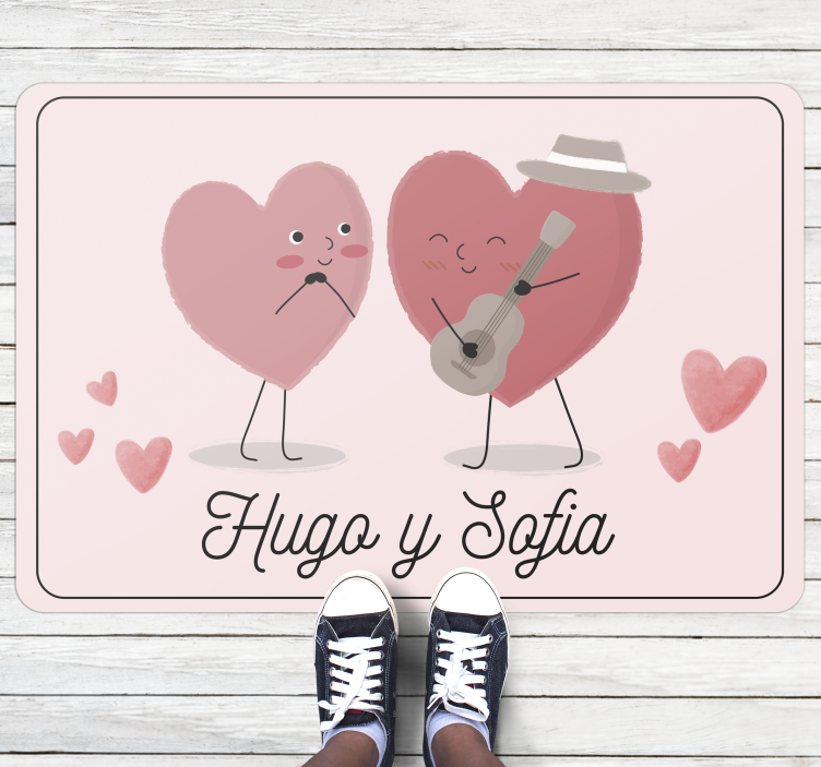 Duo hearts with name bedroom vinyl rug - TenStickers