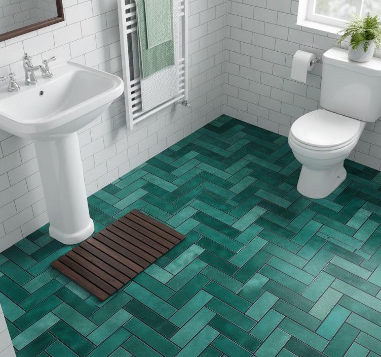 Herringbone green bathroom vinyl rug - TenStickers
