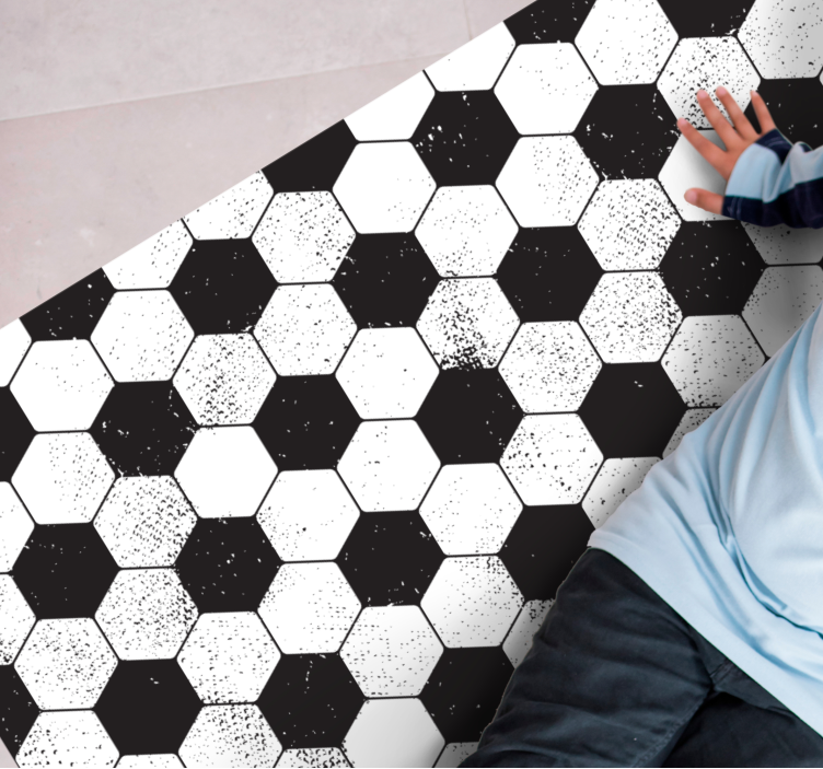 Black and white hexagonal geometric vinyl rug - TenStickers