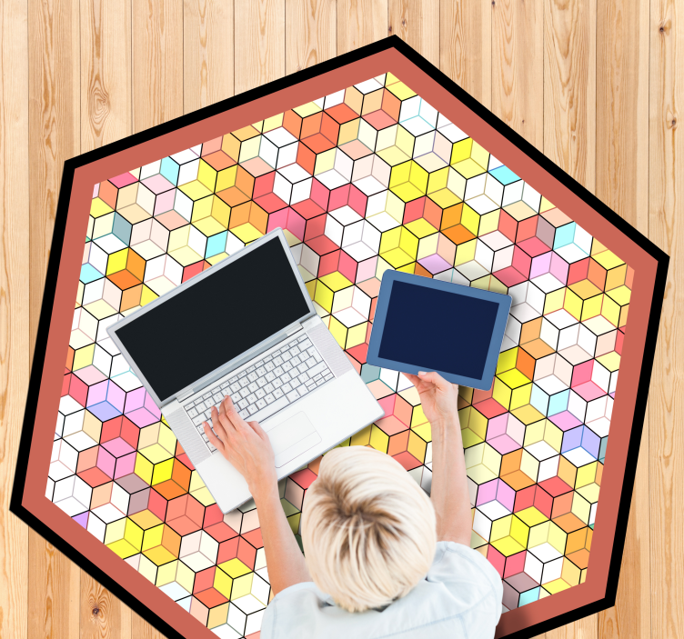 Hexagonal Spectrum geometric vinyl rug - TenStickers