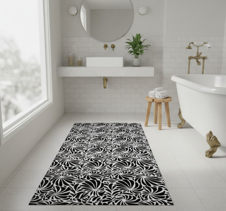 Hojas blancas bathroom vinyl rug - TenStickers
