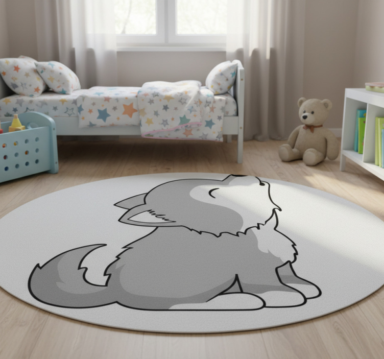 Howling canine illustration animal vinyl rug - TenStickers