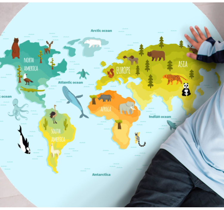 Illustrated Animal Map world map vinyl rug - TenStickers