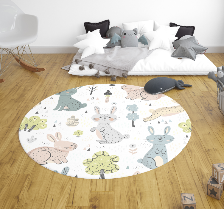 Illustrated Bunnies Circular Nursery Rug - TenStickers