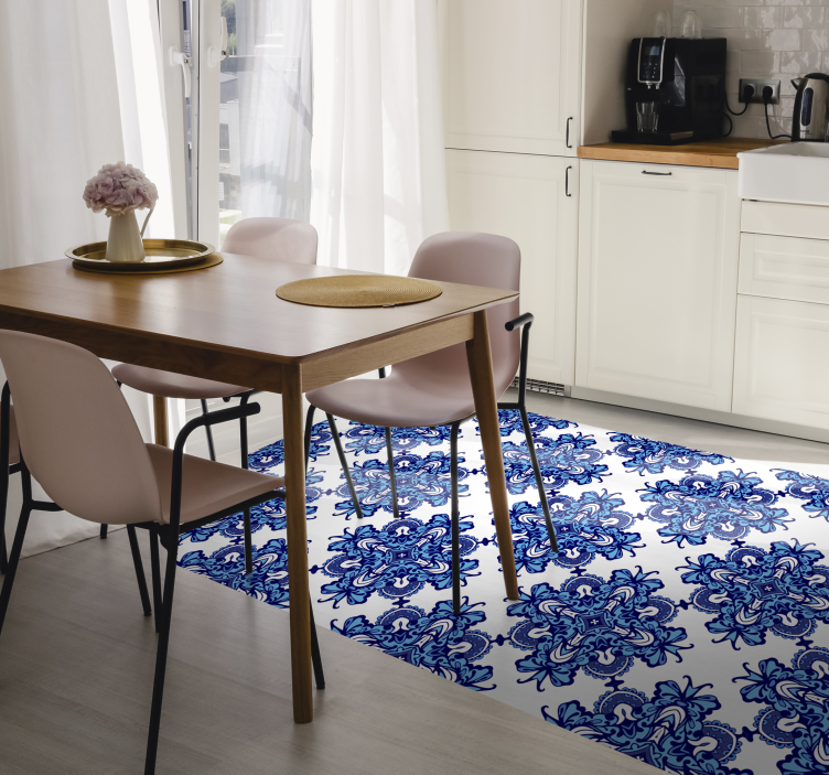 Intricate blue motif mosaic vinyl rug - TenStickers