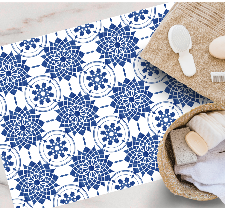 Intricate Blue Motifs mandala vinyl rug - TenStickers