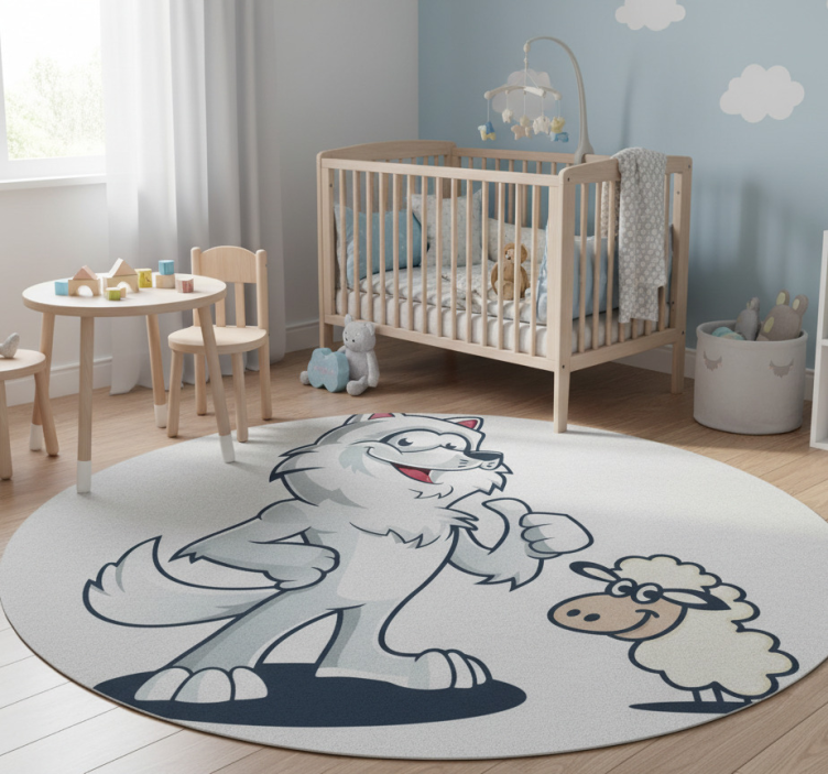 Joyful wolf character animal vinyl rug - TenStickers
