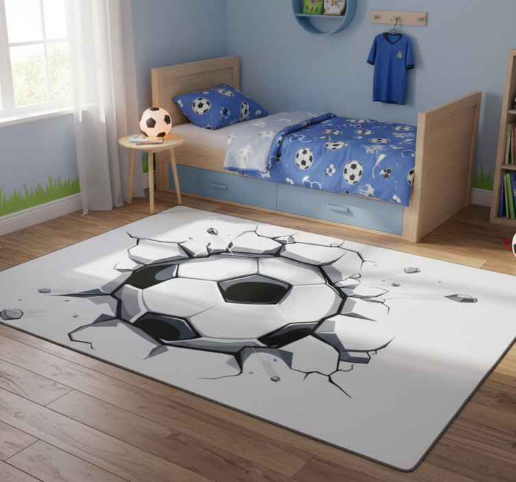 Kids vinyl rug featuring 3d soccer ball design - TenStickers