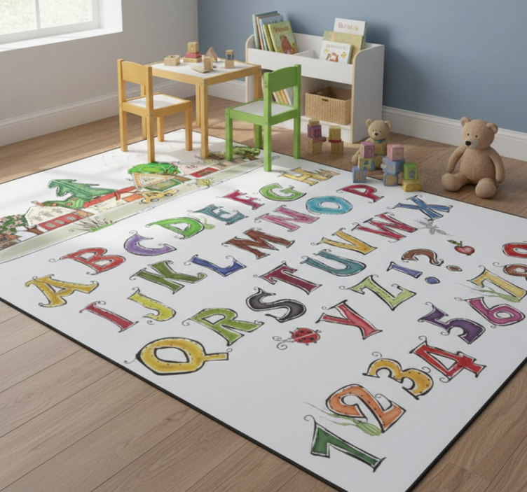Kids vinyl rug with colorful letters and numbers - TenStickers