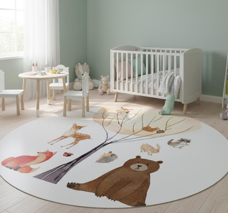 Kids vinyl rug featuring forest animals and trees - TenStickers