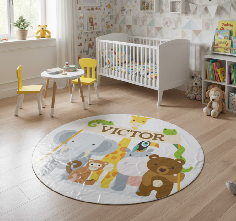 Kids vinyl rug featuring friendly animal names - TenStickers