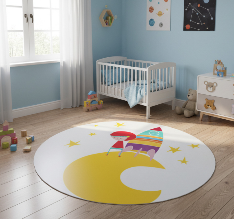 Kids vinyl rug rocket on the moon - TenStickers