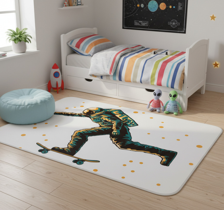 Kids vinyl rug astronaut skateboarding design - TenStickers