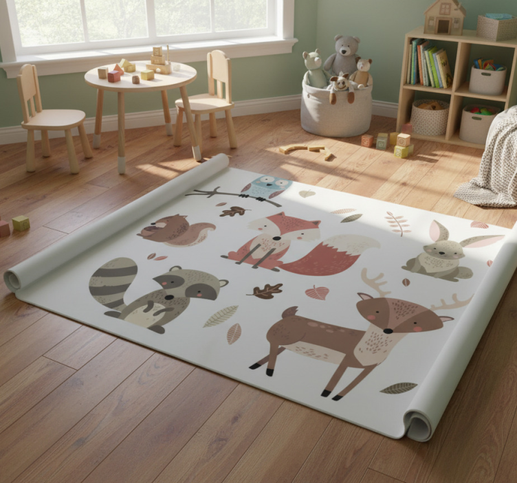 Kids vinyl rug autumn animal stickers - TenStickers