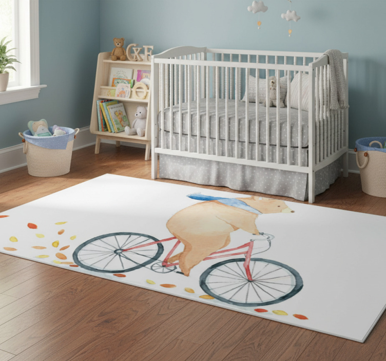 Kids vinyl rug bear on a bike - TenStickers