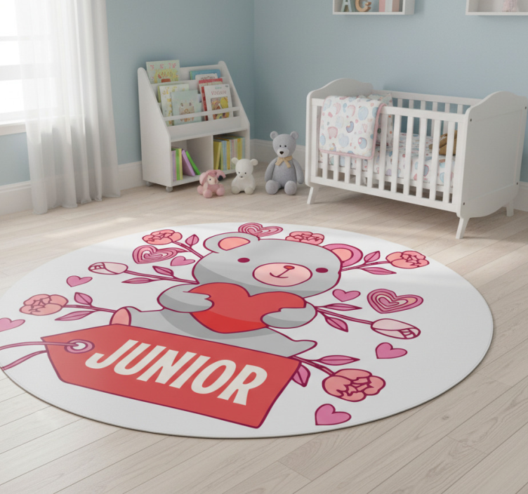 Kids vinyl rug bear heart and name - TenStickers
