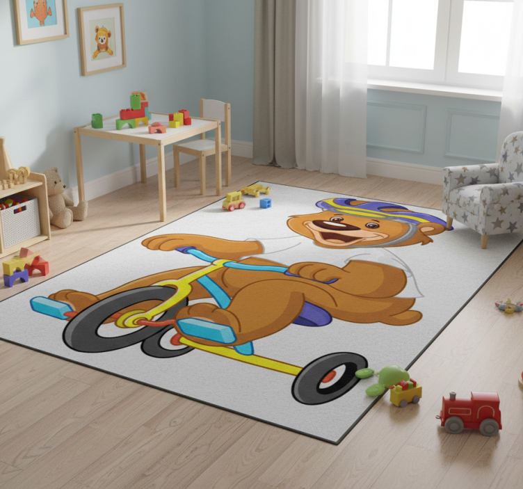 Kids vinyl rug bear on a bicycle - TenStickers