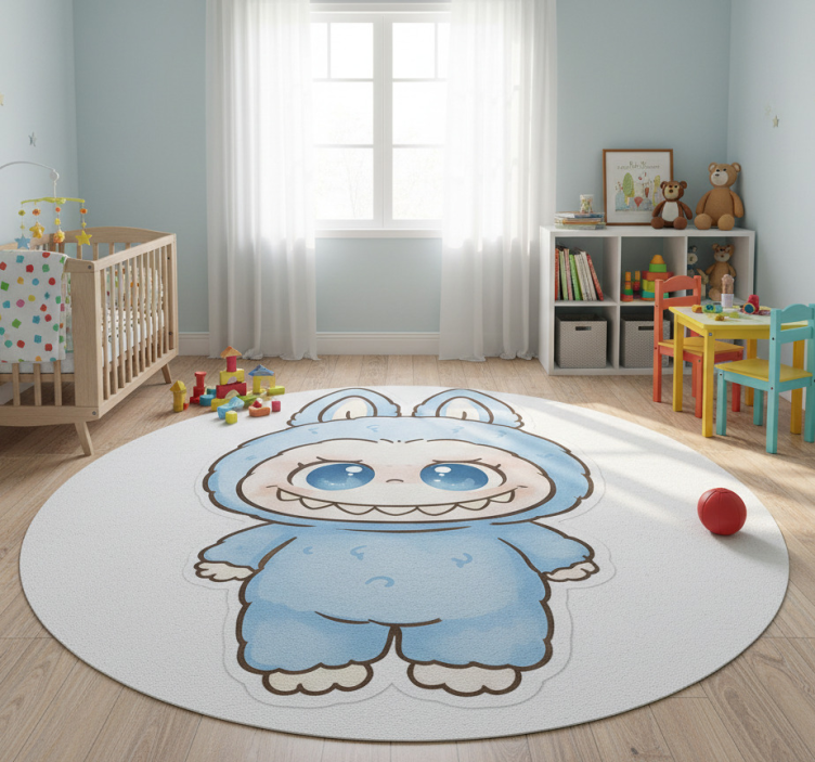 Kids vinyl rug blue monster toy - TenStickers