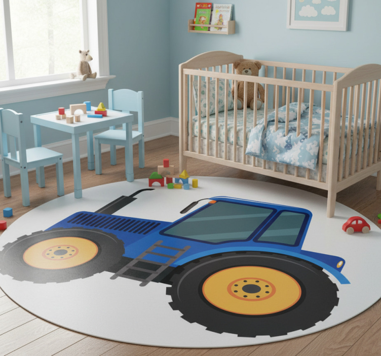 Kids vinyl rug blue tractor design - TenStickers