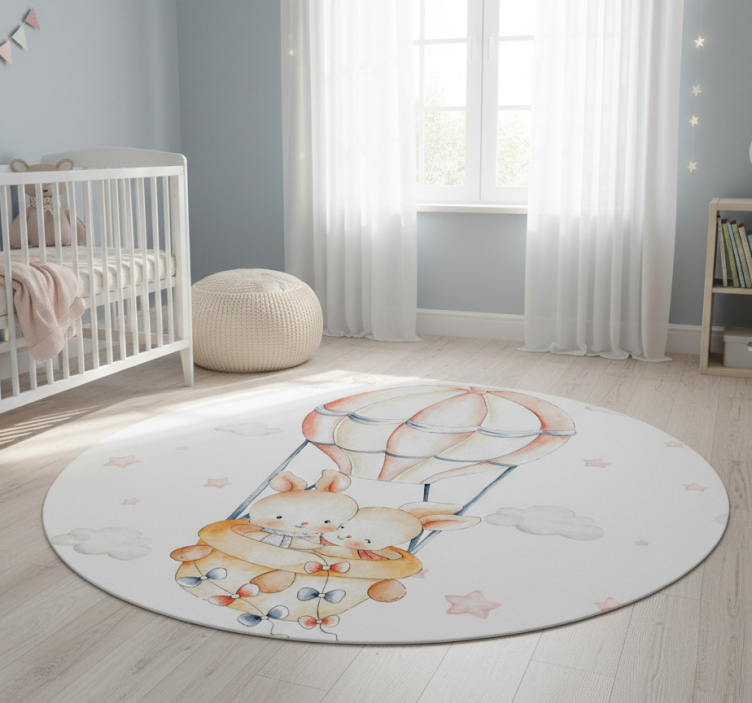 Kids vinyl rug bunny hot air balloon - TenStickers