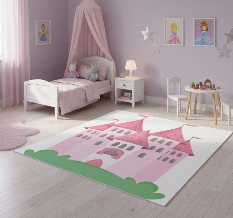 Kids vinyl rug pink castle - TenStickers