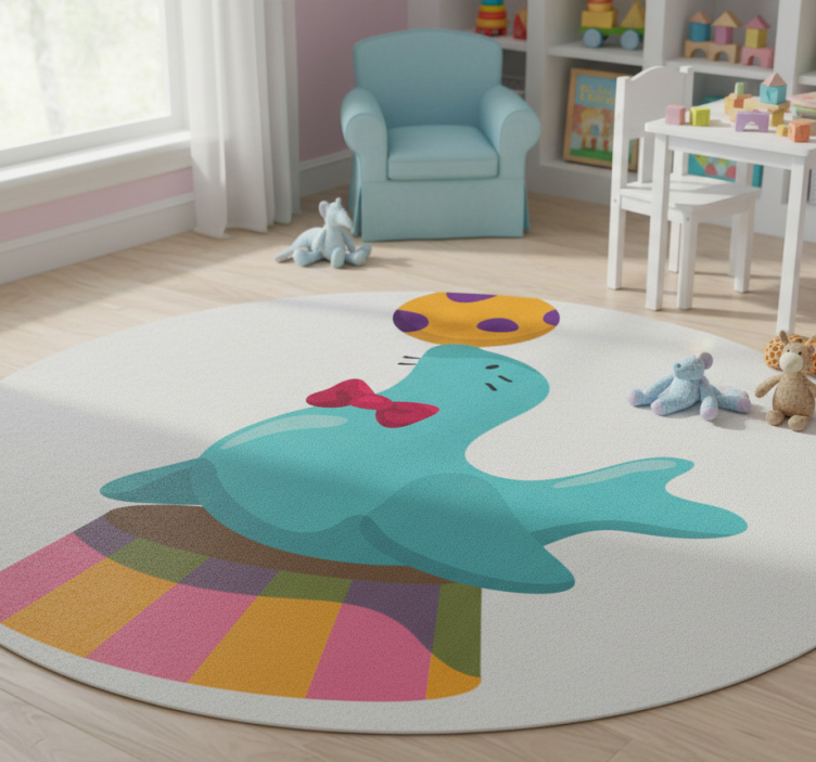 Kids vinyl rug circus seal with ball - TenStickers
