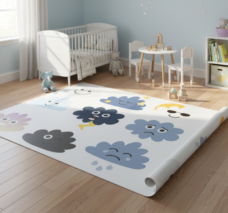Kids vinyl rug cloud faces - TenStickers