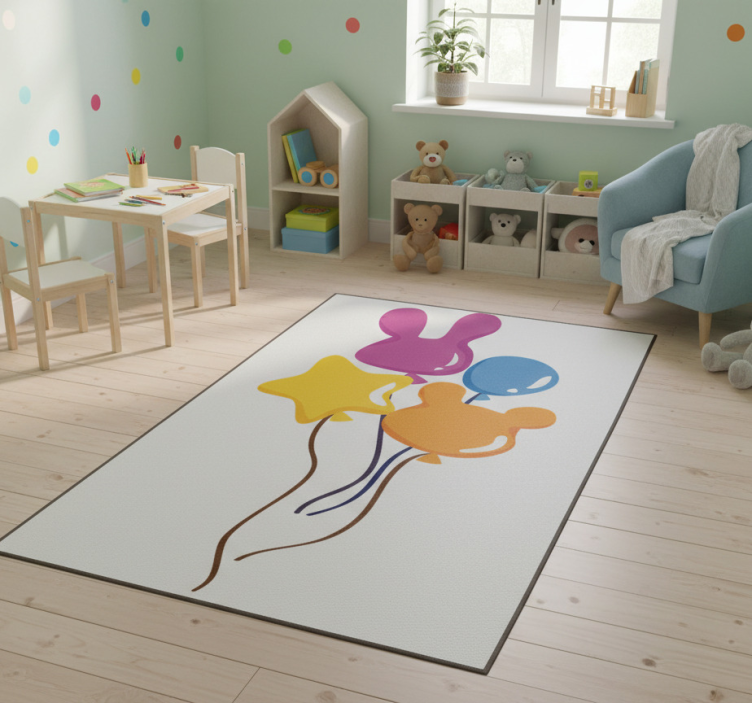 Kids vinyl rug with animal-shaped balloons - TenStickers